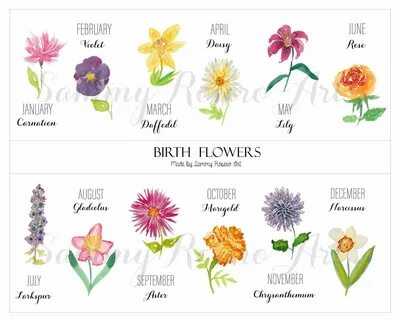 Watercolor Birth Flowers Digital Download Monthly Flowers Et