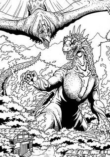 Coloring page Godzilla : Rodan and Varan 3 Godzilla, Colorin