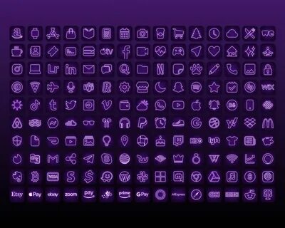 150 Purple Neon App Icons Bundle Neon Aesthetic Themed App E