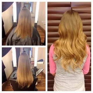 Hot Heads Hair Extensions before and after, straight and cur