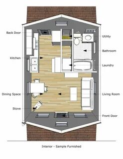 Pioneer’s Cabin (v.2) 16′x20'. Living Room, Kitchen, Bathroo