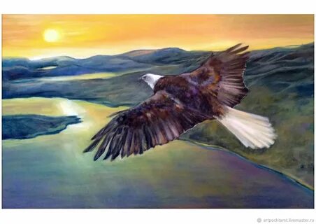 Soaring Eagle Painting - Sunset Landscape Bird River Mountai