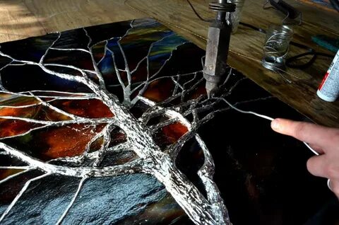 Stained Glass Sunset Tree - Sculpted Solder Cain Architectur