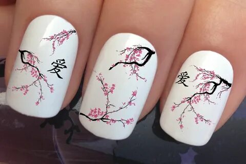 nail art set #633 x24 oriental blossom cherry tree flower wa