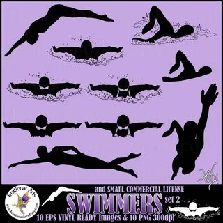 Male Swimmers Silhouettes set 4 Vinyl Ready Images 10 EPS Et