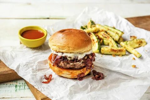 Melty Monterey Jack Burger with Red Onion Jam and Zucchini F