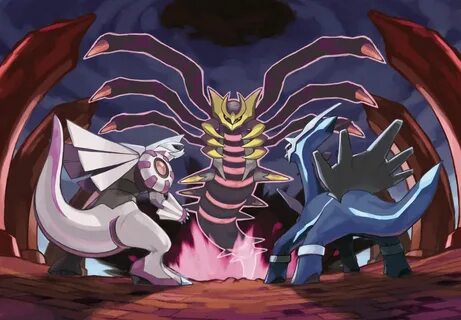 Giratina Vs. Palkia and Dialga Framed Poster Print Canvas Ar