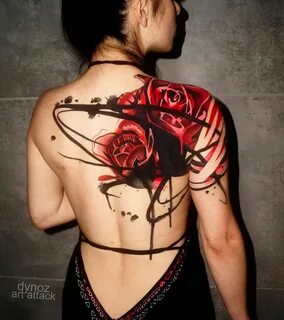 Abstract Roses Shoulder tattoos for women, Back tattoo women