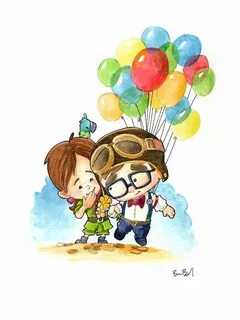 Carl and Ellie from UP Cute cartoon wallpapers, Disney art, 