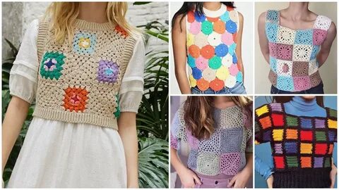 Super easy granny square crop top crochet pattern knit and c