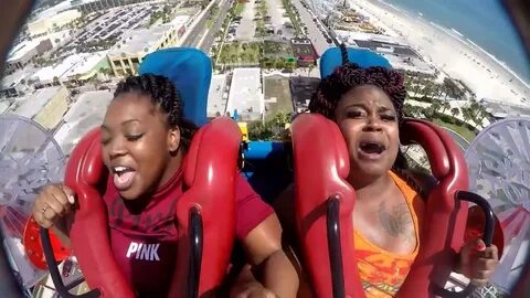 Funny girls slingshot roller coaster ride fails. 