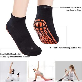 100% Cotton Anti-Slip Yoga Pilates Trampoline Dance Silicone Grip Crew Sock...