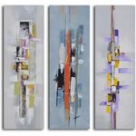Hand Painted "urban Abstract Triptych" Canvas Wall A.