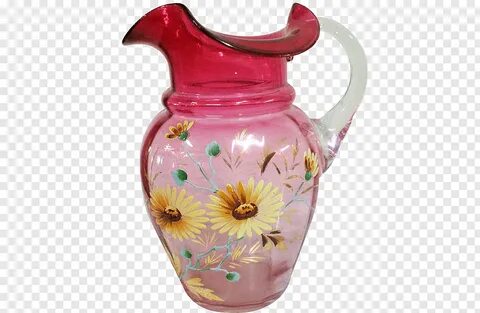 Flower Vase, Jug, Glass, Pitcher, Antique Glass, Cranberry G