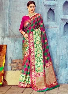 Multi Color Banarasi Silk Jacquard Work Traditional Saree Ar