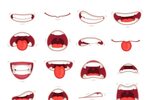Cartoon mouths. Facial expression surprised mouth with teeth