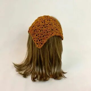 Hair Kerchief, Gold Lace Bandana, Crochet Triangle Hair Scar