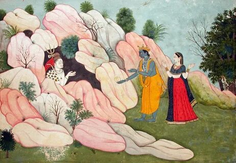 File:Krishna with Rati standing outside Shiva's cave (612513