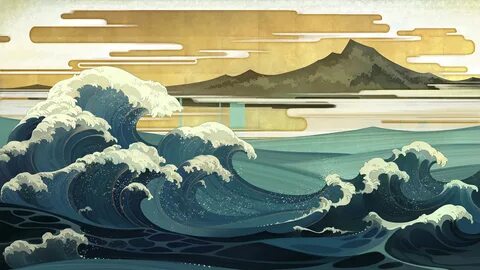 Wallpaper ID: 155252 / sea, Asia, waves, artwork, Japanese A