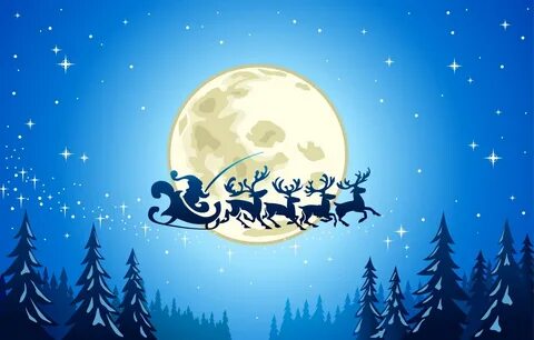 new year merry christmas snow trees ice town full moon reind