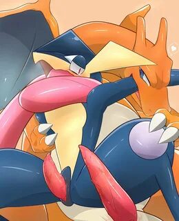 soruagreninja, charizard, greninja, nintendo, simple background, anthro, bl...