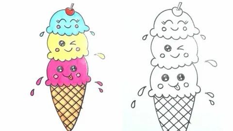 Ice Cream Drawing : How to draw cartoon ice cream on a cone 
