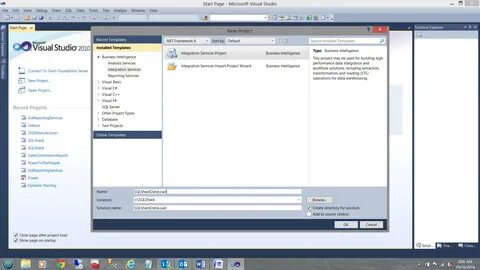 Creating SQL server integration services project.