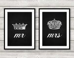 Set of Two 2 Mr and Mrs His Hers King Queen by LochnessStudi