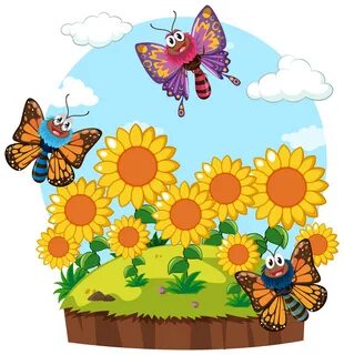 Garden scene with butterflies in sunflower garden 301667 Vec