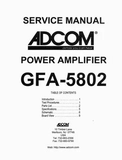 Free download Adcom GFA 5802 Service Manual