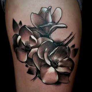 Realistic Magnolia Tattoo On Leg Magnolia tattoo, Beautiful 