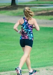 jogger babe in candid lycra shorts Candid Shiny Girls