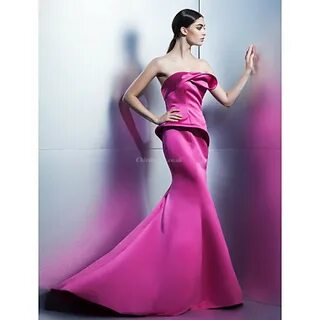 Formal Evening Dress - Fuchsia Trumpet/Mermaid Strapless Swe