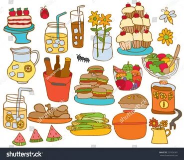 Hand Drawn Bbq Picnic Foods Stock-vektor (royaltyfri) 221926