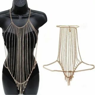 Sexy Lady Gold Jewelry Necklace Bikini Belly Harness Body Fu