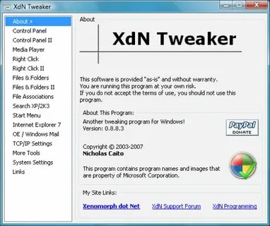 XdN Tweaker - скачать бесплатно XdN Tweaker 0.9.1.6