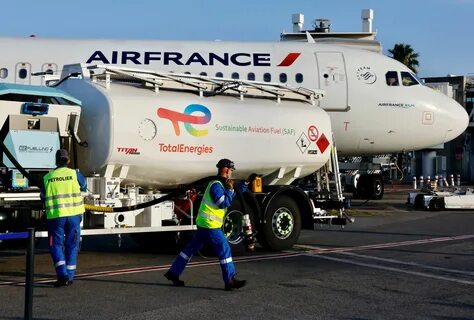 An Air France aircraft, operated with sustainable aviation fuel (SAF) produ...