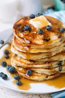 Stack of homemade blueberry pancakes. Blueberry pancakes rec