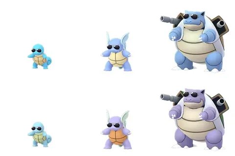 Sunglasses-wearing Shiny Squirtle, Shiny Wartortle and Shiny