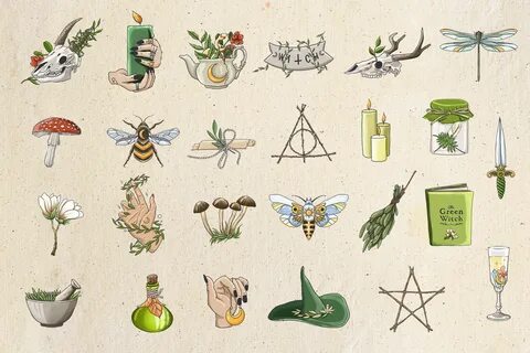 Green witch clipart occult clipart wiccan clipart witch Etsy