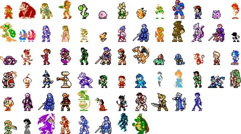 Retro pixel art of all of the Super Smash Bros. Ultimate cha