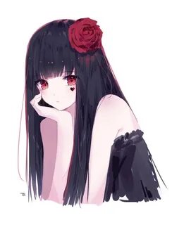 Safebooru - 1girl artist name bangs black hair eyebrows visi