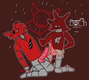 crisis-omega, foxy (fnaf), red background, anal, anthro, balls, big penis, ...