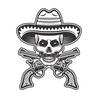 Мексиканский череп бандита в иллюстрации шляпы Sombrero Иллю