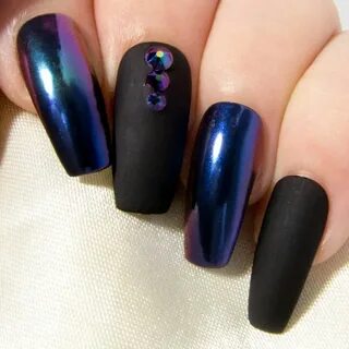 Black & Purple Chrome Nails (With images) Purple chrome nail