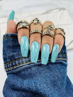 Turquoise Marble Press On Nails Blue Nails Blue Marble Blue 