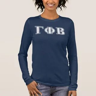 Gamma Phi Beta White and Pink Letters Long Sleeve T-Shirt - 