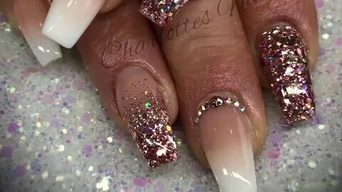 Acrylic nails - ombré with rose gold glitter - YouTube