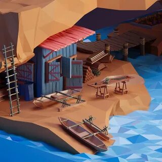 Fishing village - low poly 3D on Behance