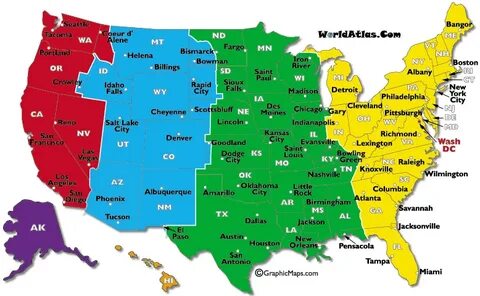 USA Time Zones Time zone map, Time zones, Map
